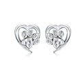 Love Heart Paw Sterling Silver Stud Earrings - Clear - Earrings from . at DoggyTopia