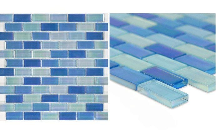 NPT GC82348B8 1" x 2" Crystal Iridescent Glass Tile Blends Sky Blue Blend - AquaDoc