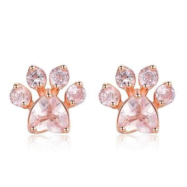 Paw Rose Quartz Stud Earrings - Earrings from . at DoggyTopia