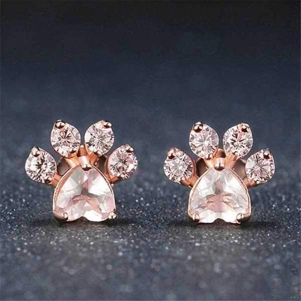 Paw Rose Quartz Stud Earrings - Earrings from . at DoggyTopia