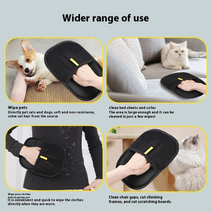 Dual-sided silicone pet grooming glove for removing loose dog and cat hair