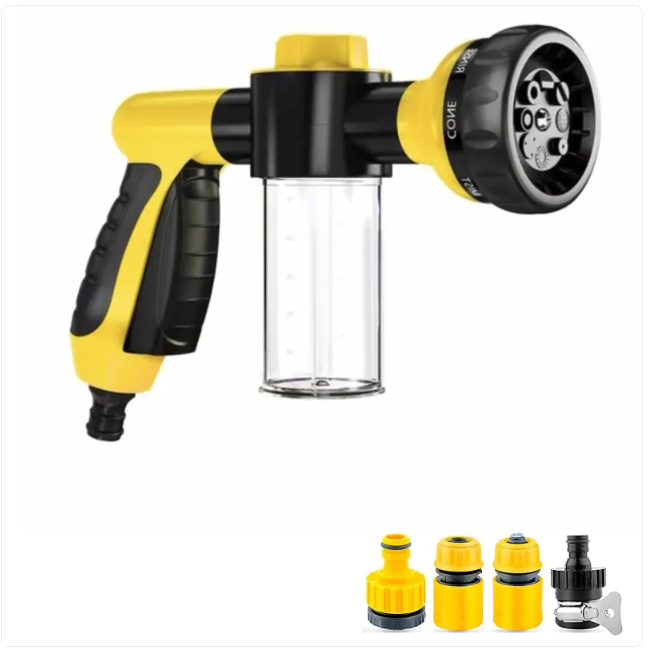 8-in-1 pet shower sprayer hose attachment with soap bottle and grooming brush