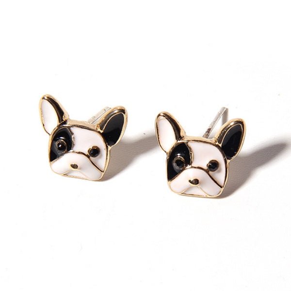 Pied French Bulldog Stud Earrings - Earrings from Sale at DoggyTopia