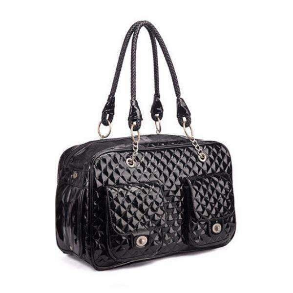 Quilted Patent Dog Carrier - Black - Dog Carriers from . at DoggyTopia