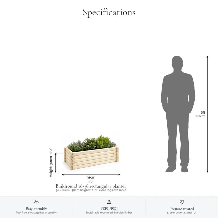 Rectangular Planter #91cm(L) x 46cm(W) x 30cm(H)