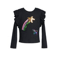 Ruffle L/S Top W/Rainbow & Unicorn Patch Detail