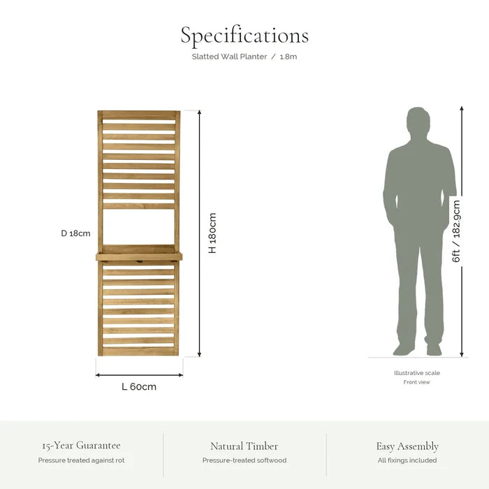 Slatted Living Wall Trellis Planter with Shelf — specifications