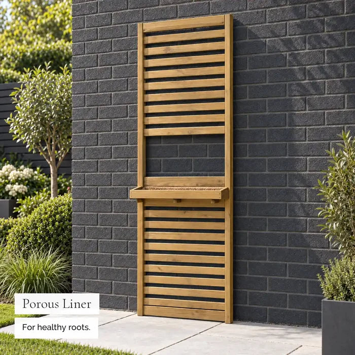 Slatted Living Wall Trellis Planter with Shelf — liner