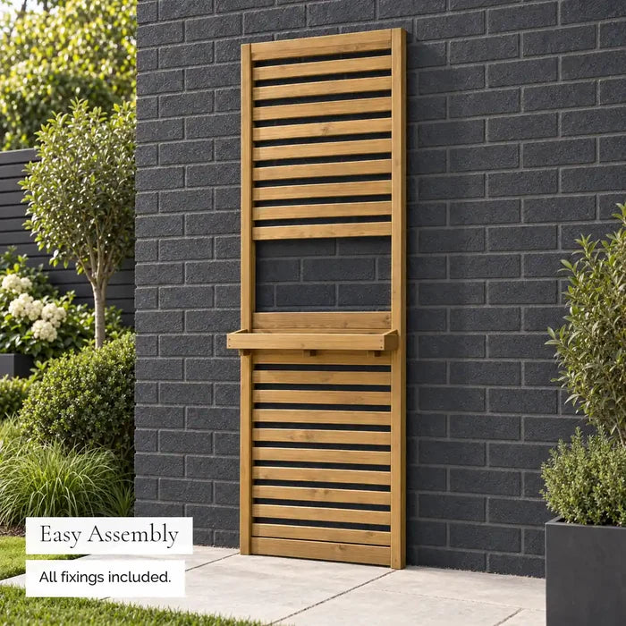 Slatted Living Wall Trellis Planter with Shelf — easy assembly