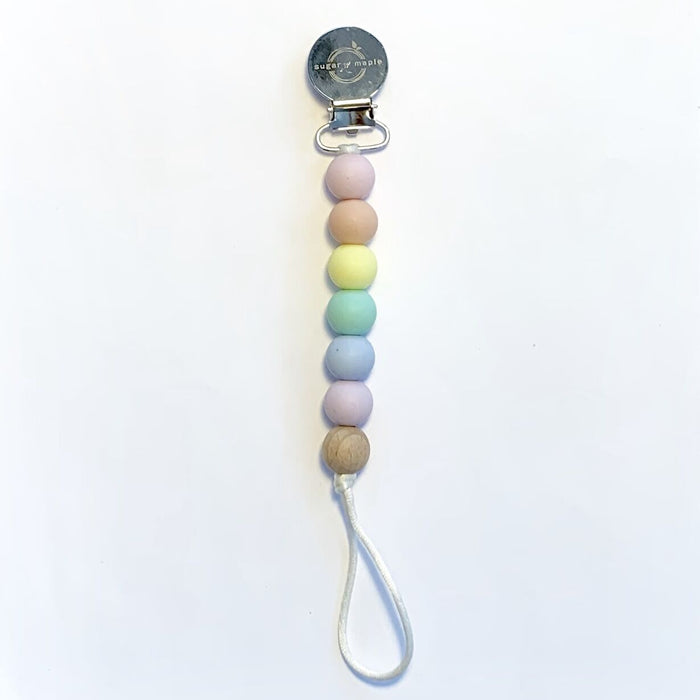 Sugar + Maple Pacifier + Teether Clip | Silicone with 1 Beechwood Bead