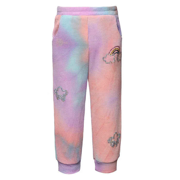Tie Dye Joggers W/Rainbow & Clouds Rhinestone Detail