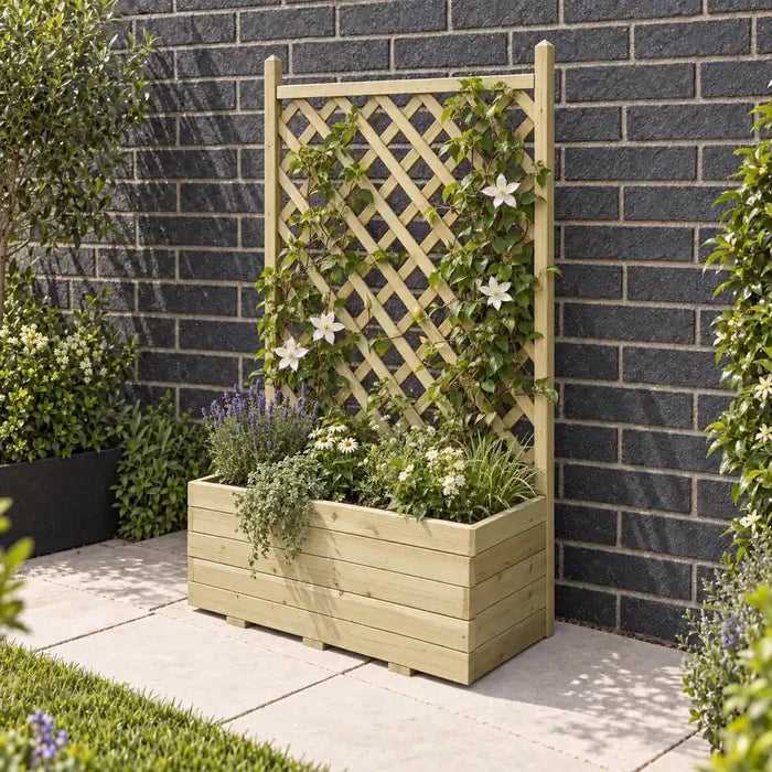 Forest Integrated Square Trellis Planter — planted hero