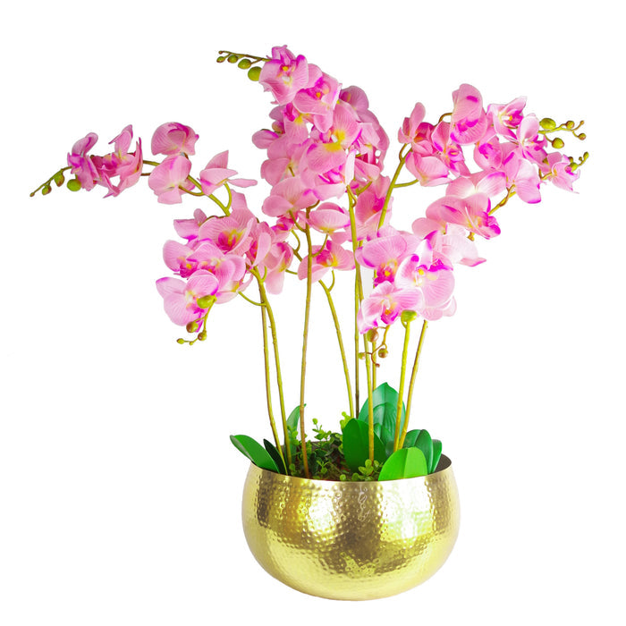 XL Metal bowl 32 x 20cm Hammered Gold Colour - Straight Edge
