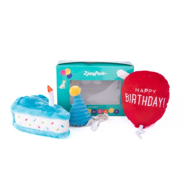 Zippy Paws - Birthday Box Blue - Interactive Toys from Zippy Pawz at DoggyTopia